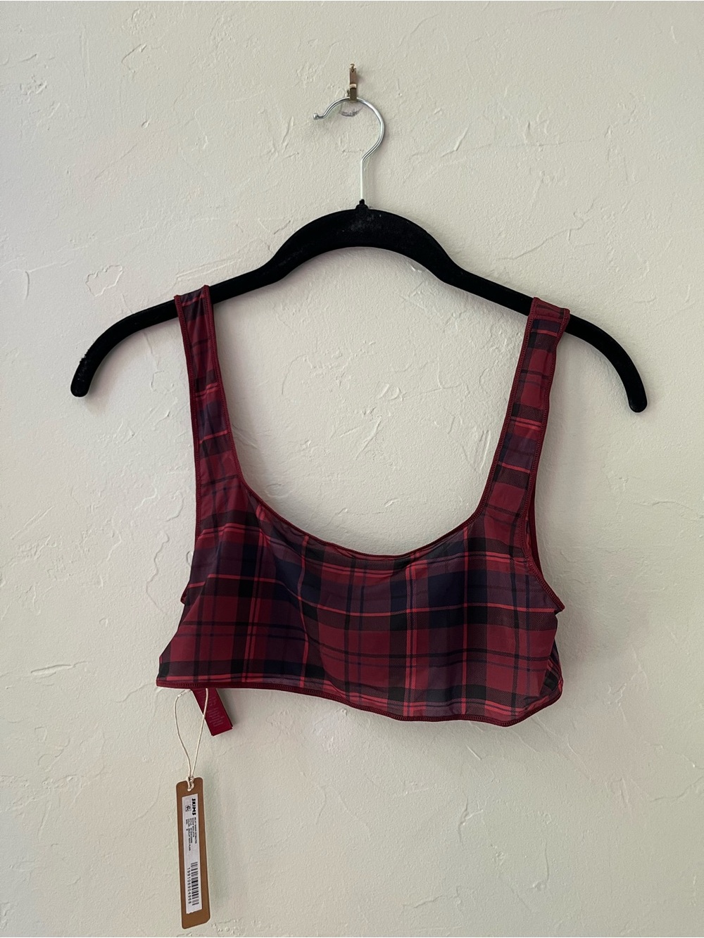 SKIMS MILKY SHEER SCOOP BRALETTE MERLOT NAVY PLAID M